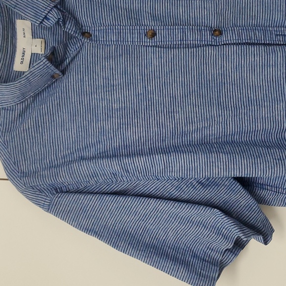 Old Navy Mens XL striped Blue Classic Button Down short Sleeved - Picture 5 of 12